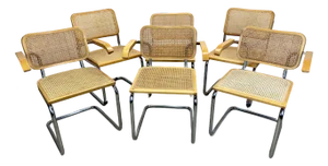 Vintage Set of 6 Marcel Breuer Cesca Style Cane & Tubular Chrome Chairs
