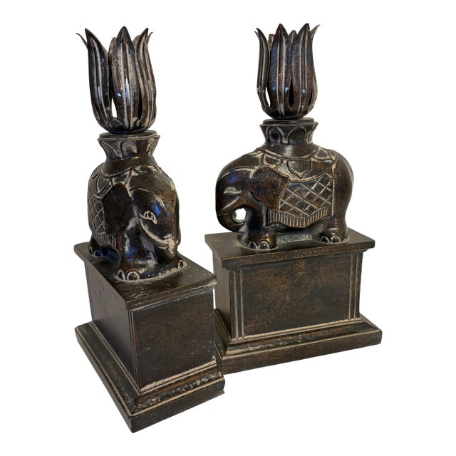 1920's Art Deco Style Antique Elephant Bookends and Candleholders For Sale