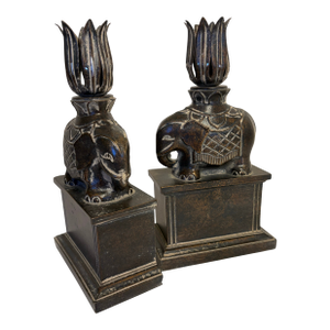 1920's Art Deco Style Antique Elephant Bookends and Candleholders