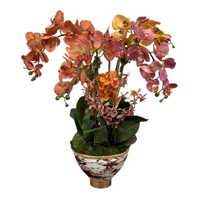 Abigail Luxury Botanicals Faux Orchid Arrangement in Vase For Sale