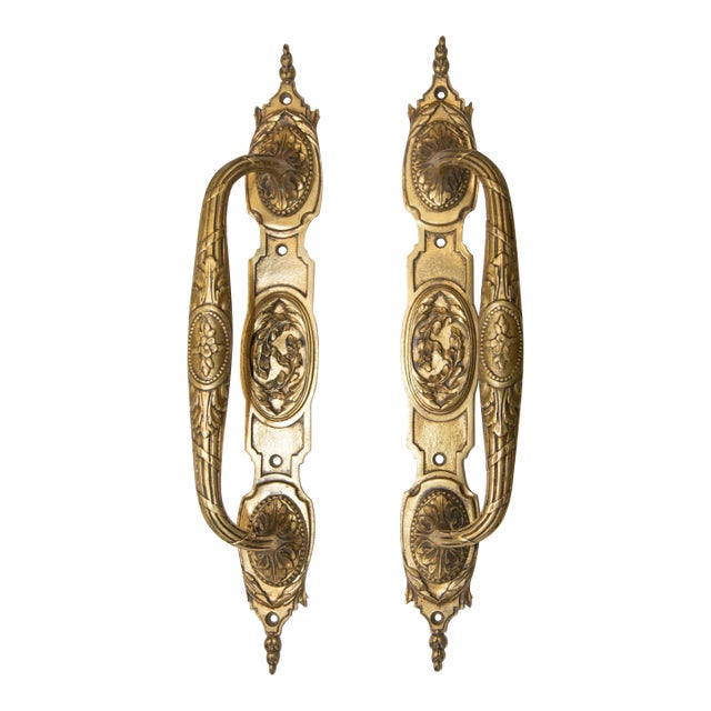 1900s Large Louis XVI Bronze Door Handles Set of 2 For Sale
