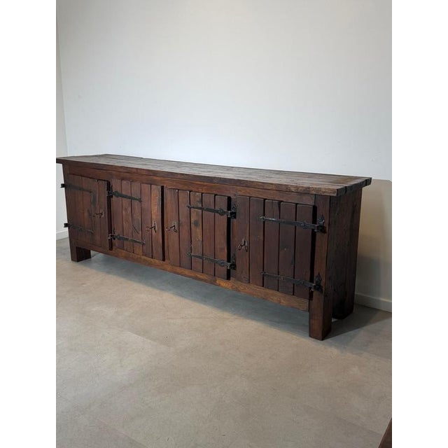 Brutalist Large Brutalist Wood Sideboard with Hand-Forged Iron Hardware For Sale - Image 3 of 6