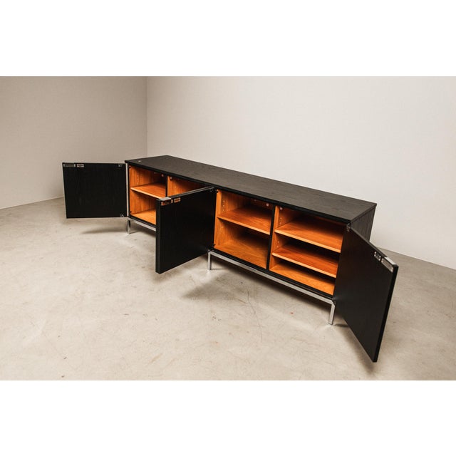 Black Sideboard in Black Oak and Chrome by Florence Knoll Bassett for Knoll International, 1960s For Sale - Image 8 of 18