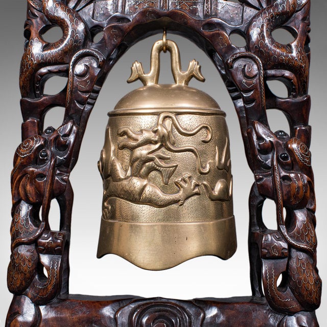 Vintage Tea Gong, Oriental, Bronze Dinner Bell, Prayer, Dragon Motif, Art Deco For Sale - Image 9 of 12