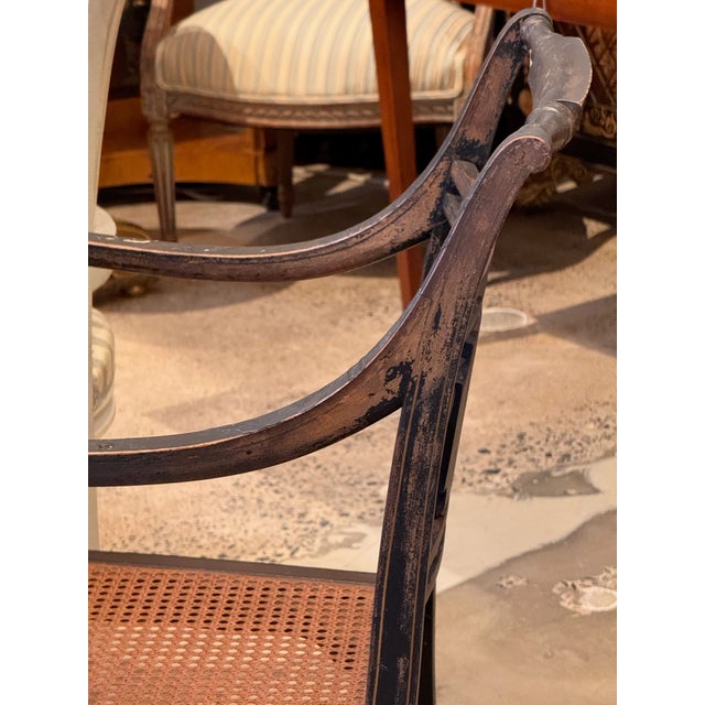 19th Century Regency Ebonized Armchair With Painted Back Panel For Sale - Image 11 of 14