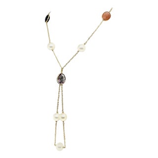 South Sea Pearl Quartz Necklace 14k Gold Certified For Sale