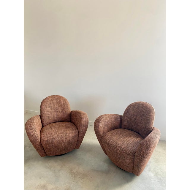 1990s Pair of Michael Wolk "Miami" Postmodern Striped Swivel Chairs For Sale - Image 5 of 15