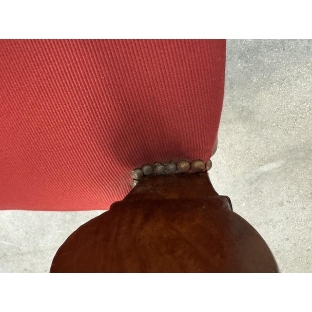 Metal Louis-Philippe Style Office Chair in Walnut and Red Fabric, 1890s For Sale - Image 7 of 12