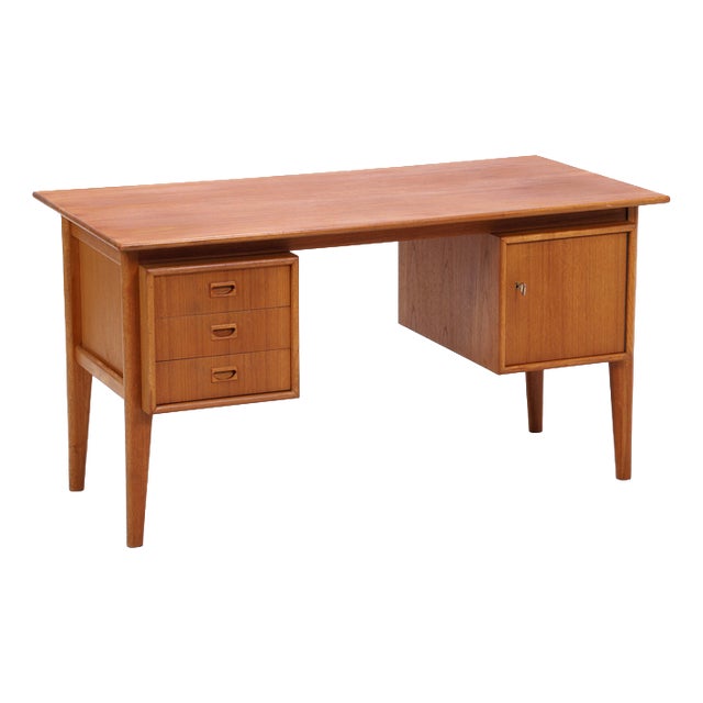 Mid-Century Teak Desk with 3 Drawers For Sale