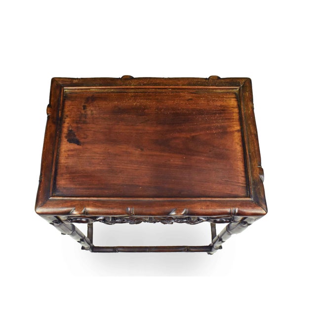Early 20th Century Floral Bamboo Design Carved Rosewood Side Table - Plant Stand For Sale - Image 10 of 16