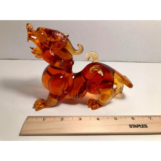 1970s Vintage Amber Glass Feng Shui Pi Yao Pi Sou Pi Xiu Attracts Wealth For Sale - Image 5 of 7