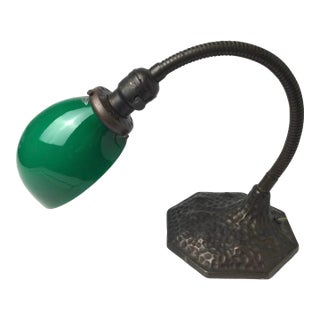 Early 20th Century Adjustable Desk Lamp With Green Case Glass Shade For Sale