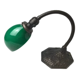 Early 20th Century Adjustable Desk Lamp With Green Case Glass Shade