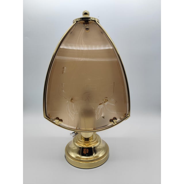 Mid-Century Modern Vintage Star Light Brass Petal Table Lamp with Tinted Glass Shades, 1970s For Sale - Image 3 of 9
