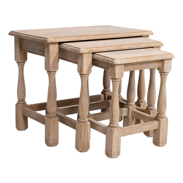 1970s Set Of Three Oak Nesting Tables For Sale