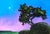 Pink Morning by Thane Gorek | Oil Painting of a tree on a rock under a pink sky with a moon For Sale