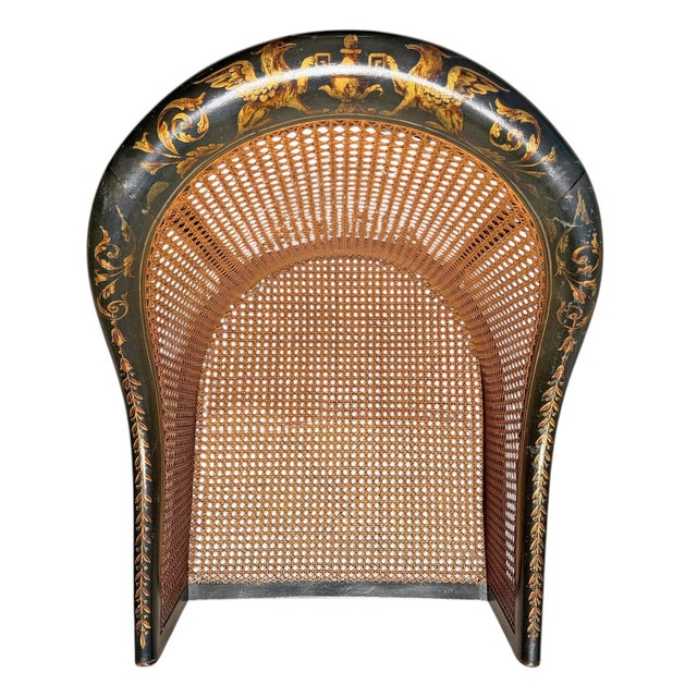 Wood 19th Century French Regency Gilt-Painted and Caned Tub Chair For Sale - Image 7 of 16
