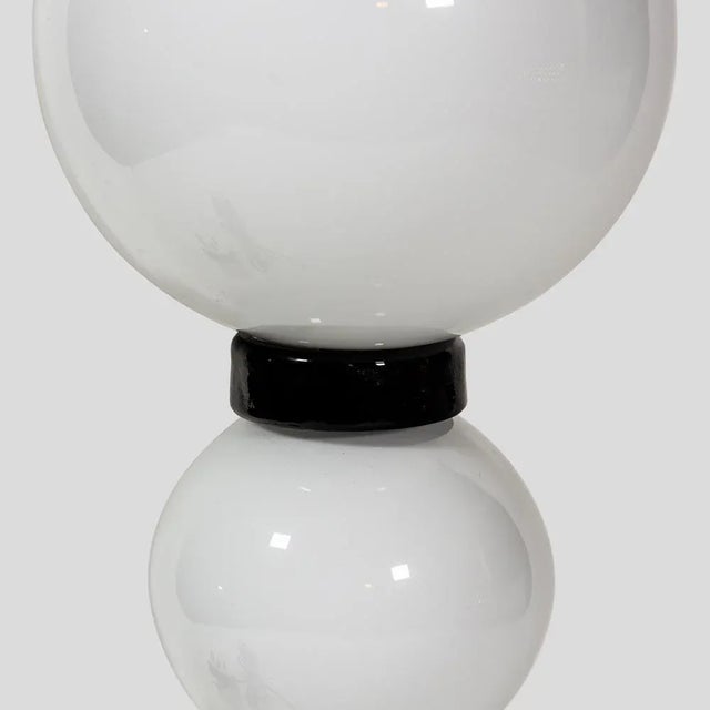 1970s Hand Blown White and Black Glass Table Lamps, Set of 2 For Sale - Image 5 of 6