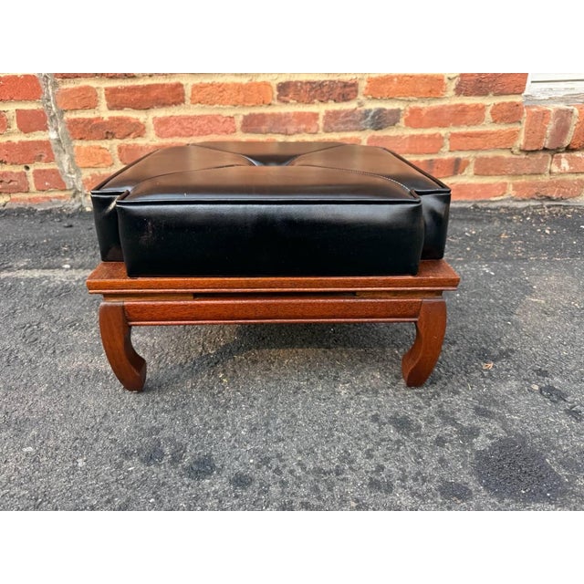 Brown Vintage Chinoiserie Style Vinyl Faux Leather Footstool For Sale - Image 8 of 11