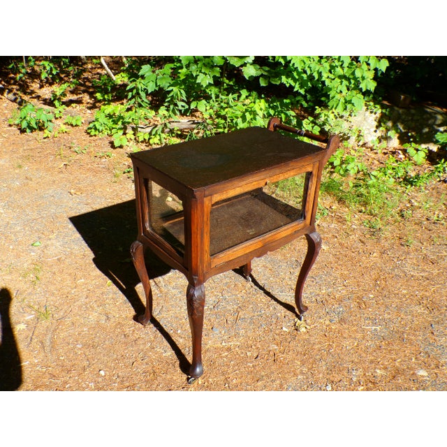 Antique Solid Oak Vitrine Cabinet Serving Bar Tea Cart Trolley For Sale - Image 11 of 18