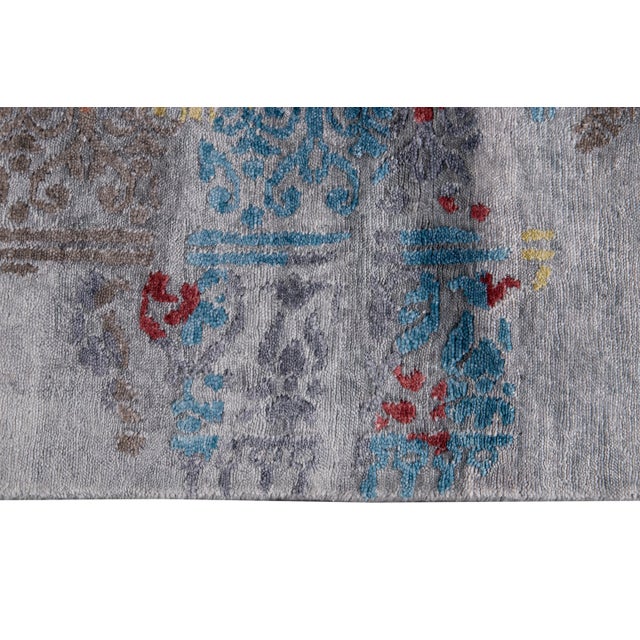 21st Century Modern Abstract Wool and Silk Indian Rug For Sale - Image 12 of 13
