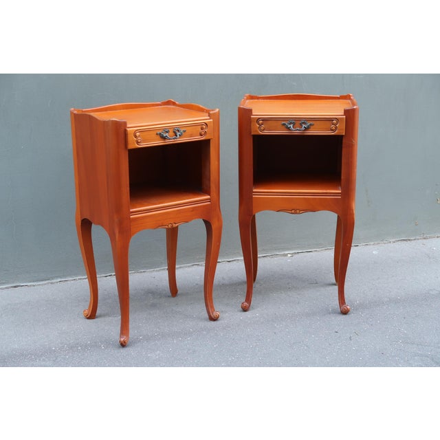 Brown Pair of French Louis XV Style Side Tables Nightstands For Sale - Image 8 of 14