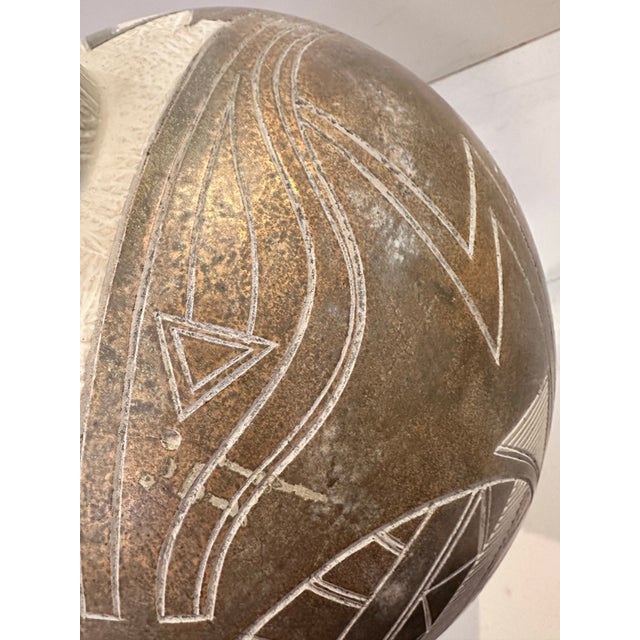 Ceramic 1970s Mid-Century Modern Ceramic Geometric Carved Lamp Base For Sale - Image 7 of 9