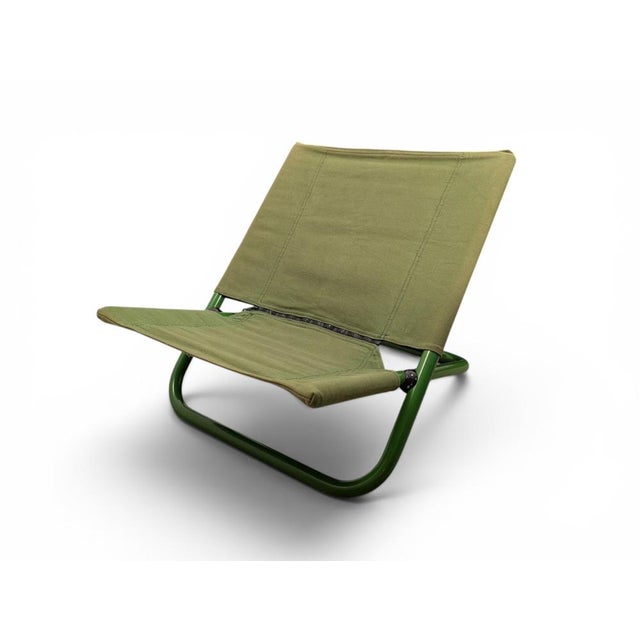 Vintage Lounge Chair in Green Metal and Canvas with Floral Cushion from Arflex For Sale - Image 5 of 14
