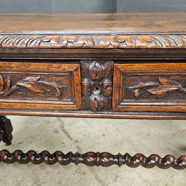 19th Century Carved Oak Barley Twist 2 Drawer Side Table For Sale - Image 10 of 14