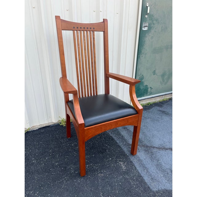Stickley 21st Century Collection Leather & Cherry Mission Dining Chairs- Set of 6 For Sale - Image 10 of 12