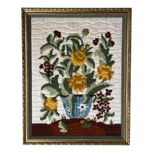 Vintage Embroidery Still Life Flowers in Vase Wall Art