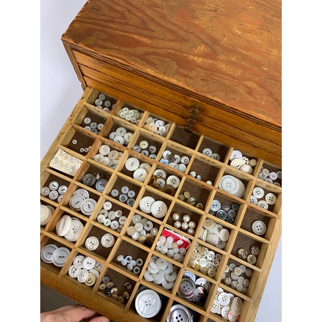 Wood 1980s Vintage Wooden Plywood Storage Button Box With 6 Divided Drawers For Sale - Image 7 of 9