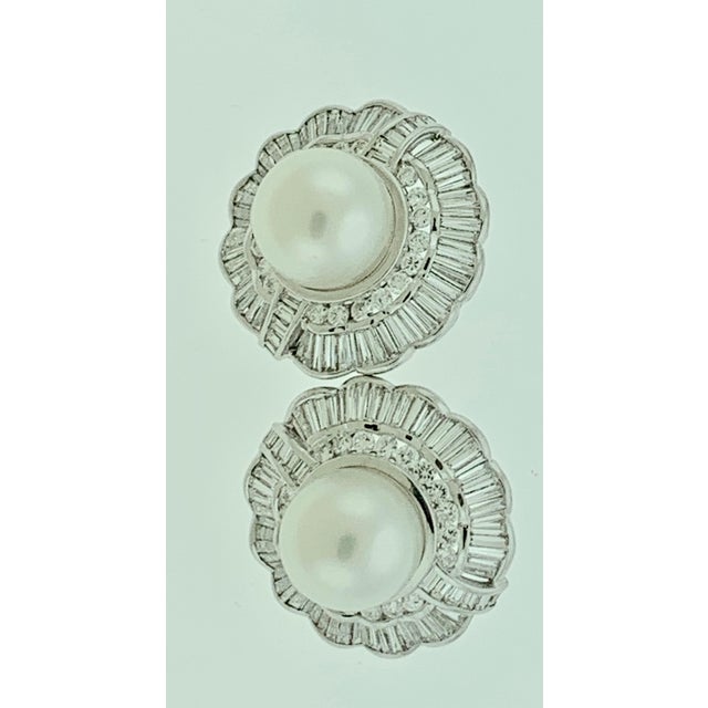 White South Sea Pearl with 12 Carat Diamond Cocktail Earrings 18 Karat Gold For Sale - Image 10 of 18