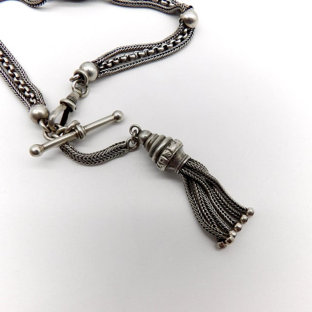 Late 19th Century Sterling Silver Victorian Albertina Watch Fob Chain and Bracelet For Sale In Los Angeles - Image 6 of 9