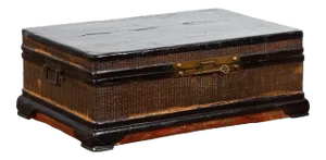 Chinese Qing Dynasty 19th Century Black Lacquer Blanket Chest with Rattan Inlay