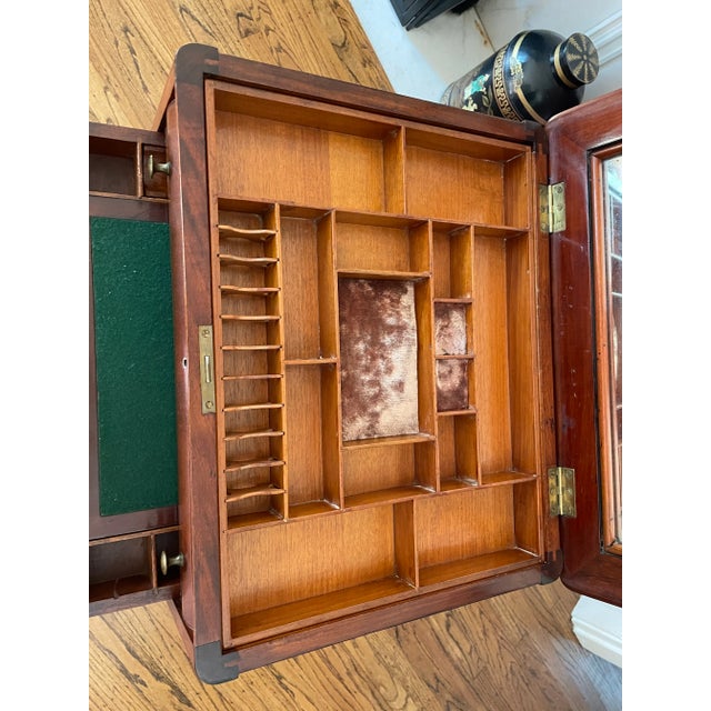 Mid 19th Century Antique Empire Rare Maghogany Vanity 3-Drawer Jewelry, Mirror Compartment & Pull Out Desk Table Cabinet For Sale - Image 4 of 12