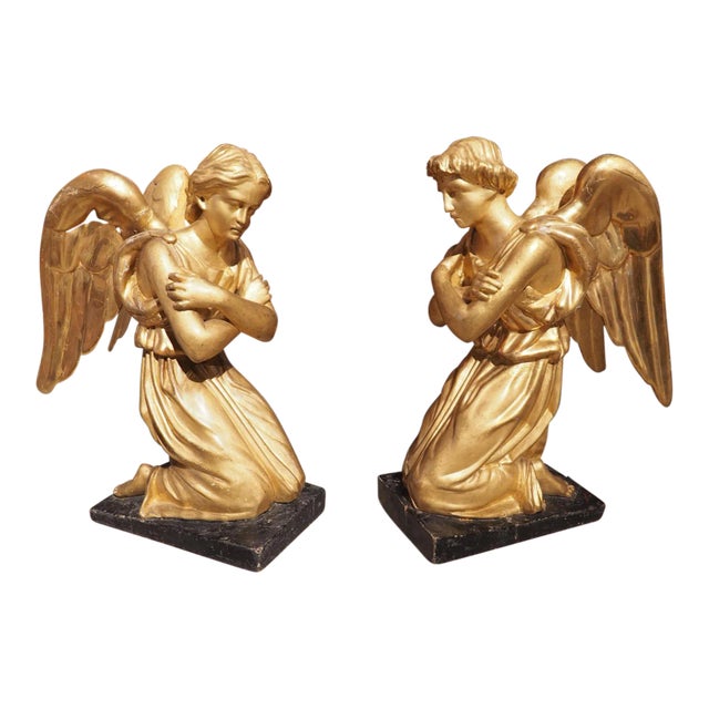 Pair of Circa 1800 Giltwood Angels From Italy For Sale