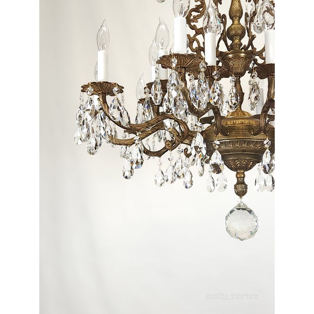 Metal Massive Antique 20 Light Brass Lead Glass Crystal Chandelier ~ Pair Available For Sale - Image 7 of 12