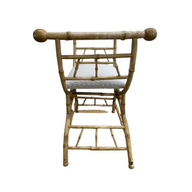 Vintage Bamboo X-Frame Stool With Upholstered Seat For Sale - Image 4 of 4