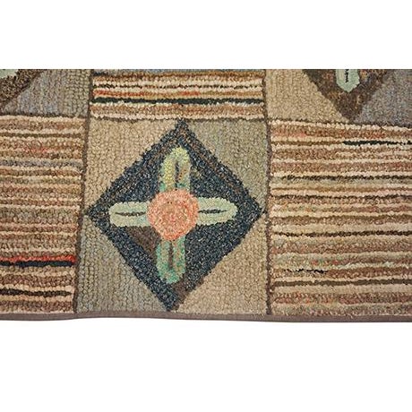 Brown Inspirational Beige Color With Geometric Design Antique American Hooked Rug For Sale - Image 8 of 12