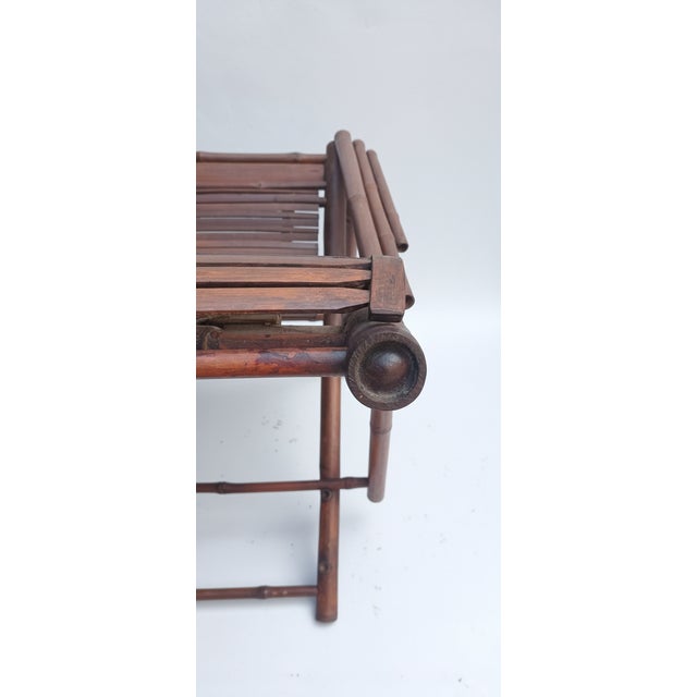 Brown Bamboo and Wooden Slats Deck Chair, 1970s For Sale - Image 8 of 14