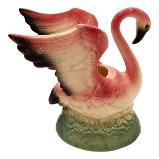 Mid 20th Century California Pottery Ceramic Pink Flamingo Table Planter W/ Light Base For Sale