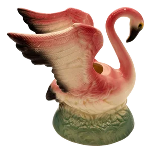 Mid 20th Century California Pottery Ceramic Pink Flamingo Table Planter W/ Light Base