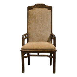 Bernhardt Furniture Solid Walnut Asian Chinoiserie Style Dining Arm Chair For Sale