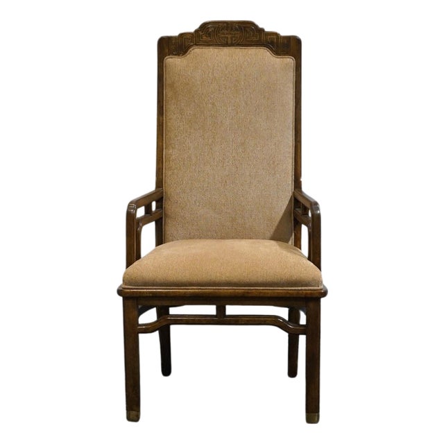 Bernhardt Furniture Solid Walnut Asian Chinoiserie Style Dining Arm Chair For Sale