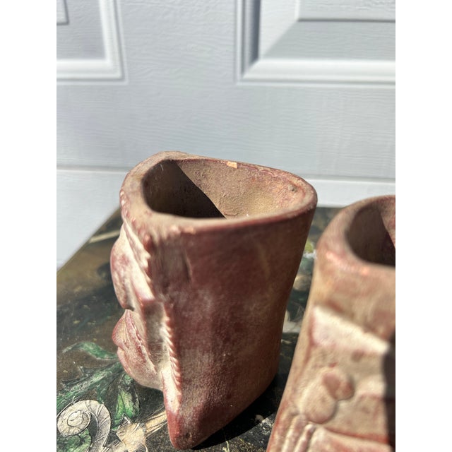 Ceramic Mid 20th Century Mexican Tribal Pottery Small Head Vases- a Pair For Sale - Image 7 of 7