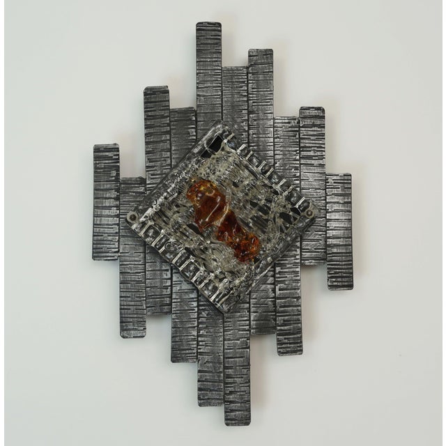 Mid-Century Modern Mid-Century Modern Brutalist Style Wall Lamp in Wrought Iron and Glass, 1970s For Sale - Image 3 of 13