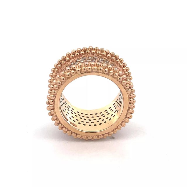 1990s C. Amorim 1.75ct Diamond 18k Rose Gold Beaded 14mm Wide Band Ring For Sale - Image 5 of 6