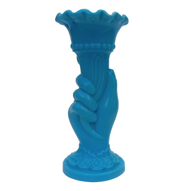 Modernist Opaline Glass Hand Vase, 1930s For Sale