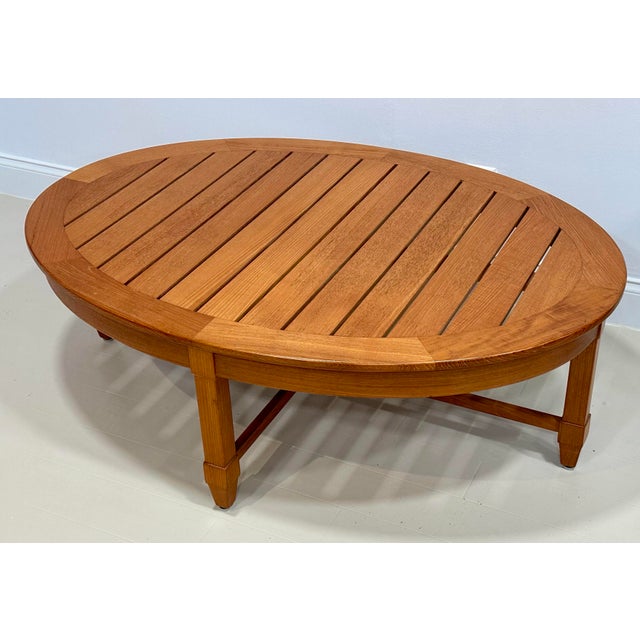 Coastal David Sutherland Teak Indoor/Outdoor Oval Cocktail Table – 48” Slatted Top For Sale - Image 3 of 9